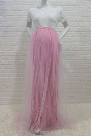 White Matenrity Lace Bodusuit +Pink Tulle Skirt Two Pieces