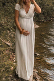 Gray Short Sleeves V-neck Maternity Dress Baby Shower Dress