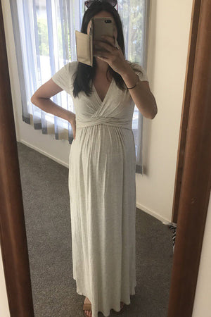 Gray Short Sleeves V-neck Maternity Dress Baby Shower Dress