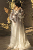 Ivory Beaded Tulle See-through Maternity Photoshoot Dress