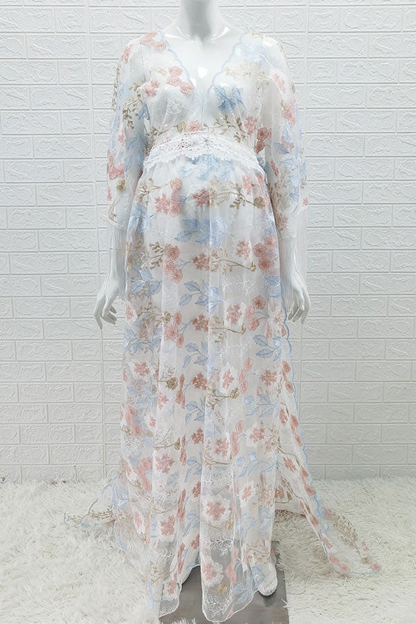 Lace Embroidered Boho See-through Maternity Photoshoot Dress Glamix Maternity Lace Embroidered Boho See-through Maternity Photoshoot Dress Glamix Maternity