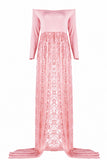 Lace Off Shoulder See-through Maternity Photoshoot Long Dress