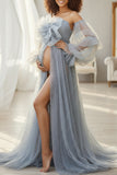 Custom Light Blue Strapless Beaded Maternity Photoshoot Dress