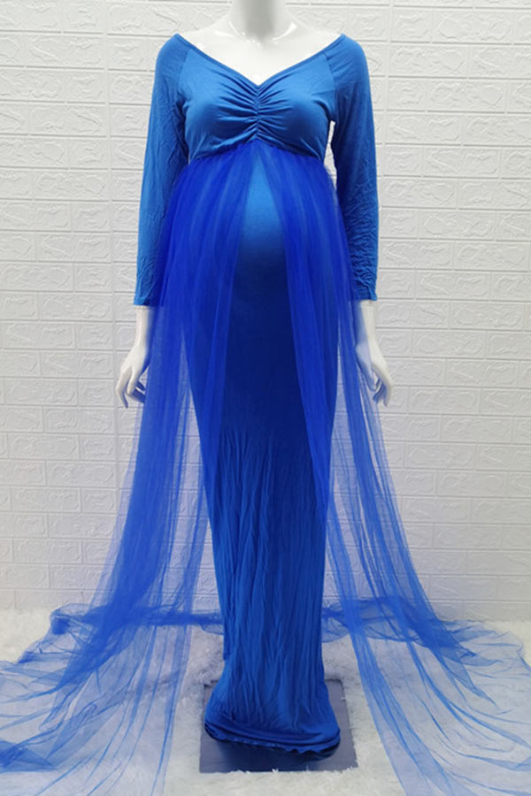 Mermaid Long Sleeves V-neck Maternity Photoshoot Dress