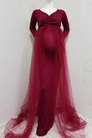 Mermaid Long Sleeves V-neck Maternity Photoshoot Dress