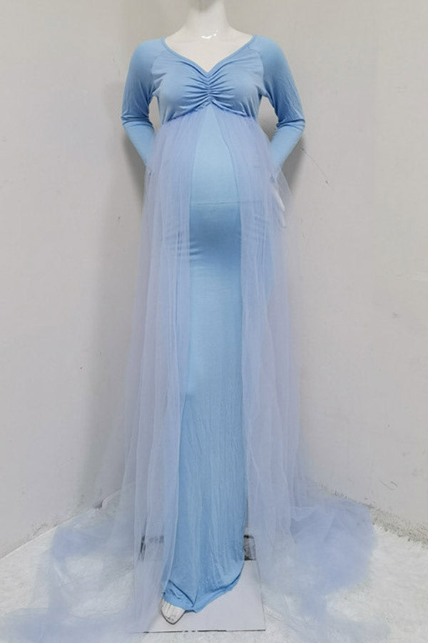 Mermaid Long Sleeves V-neck Maternity Photoshoot Dress