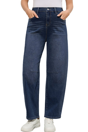 Mid-Rise Wide-Leg Barrel Maternity Jeans Denim Pants