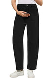Mid-Rise Wide-Leg Barrel Maternity Jeans Denim Pants