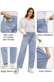 Mid-Rise Wide-Leg Barrel Maternity Jeans Denim Pants