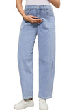 Mid-Rise Wide-Leg Barrel Maternity Jeans Denim Pants
