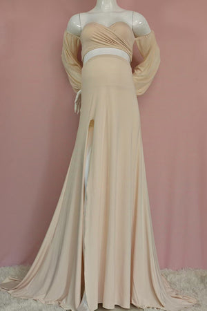 New Champagne Two-piece Strapless Maternity Photoshoot Dress