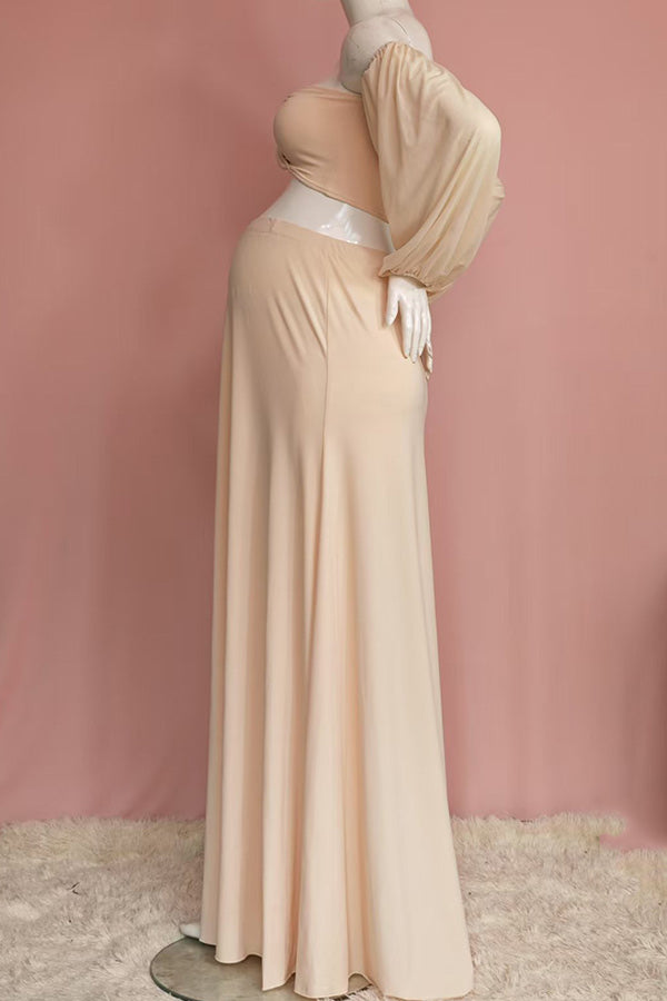 New Champagne Two-Piece Strapless Maternity Photoshoot Dress, Champagne / XL New Champagne Two-Piece Strapless Maternity Photoshoot Dress, Champagne / XL