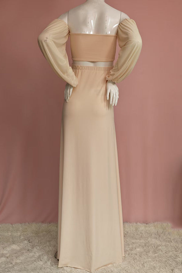 New Champagne Two-Piece Strapless Maternity Photoshoot Dress, Champagne / XL New Champagne Two-Piece Strapless Maternity Photoshoot Dress, Champagne / XL