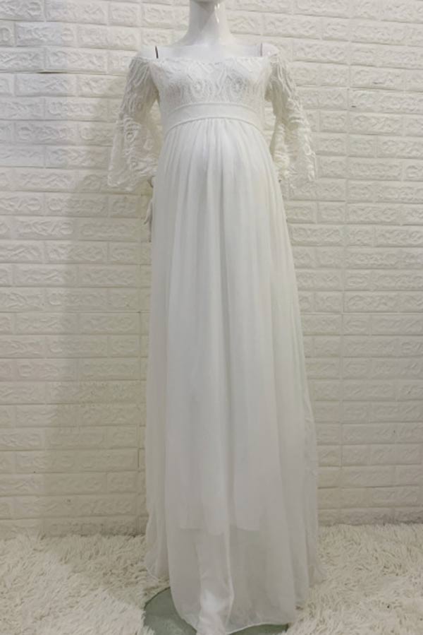 chiffon pregnancy dresses Chiffon Lace Maternity Dress Puffy Sleeves Pregnancy Gown