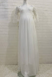 Chiffon Lace Maternity Dress Puffy Sleeves Pregnancy Gown