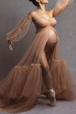 Nude Soft Tulle Strapless Maternity Photoshoot Gown