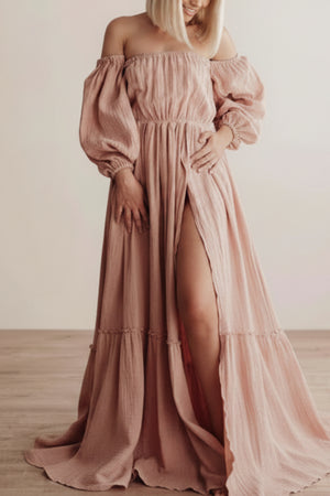 Off-the-shoulder Puffy Sleeves Boho Maternity Dress