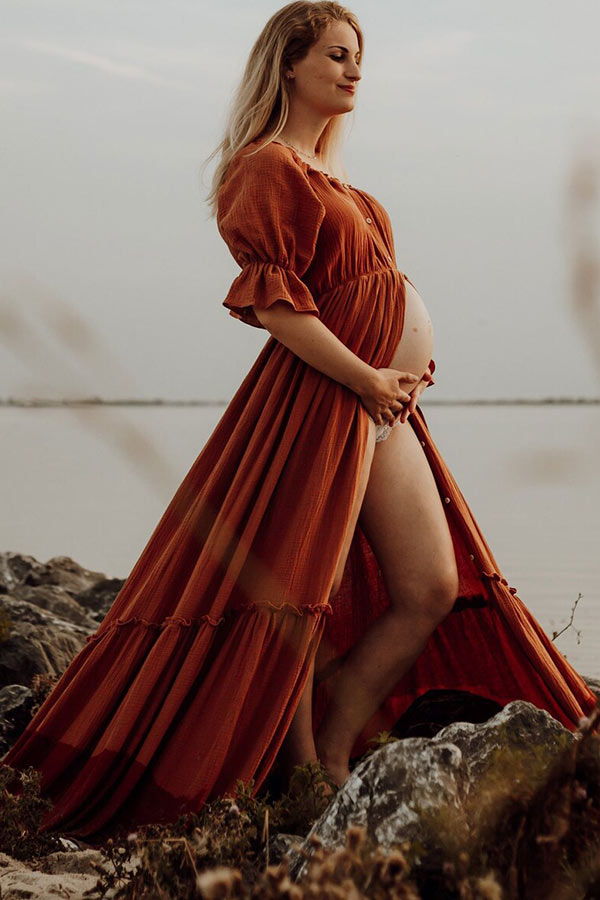 Off-the-shoulder Puffy Sleeves Vintage Maternity Dress Off-the-shoulder Puffy Sleeves Vintage Maternity Dress