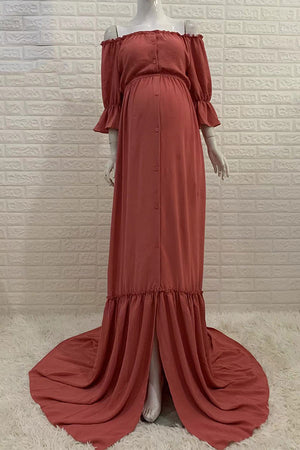Off-the-shoulder Puffy Sleeves Vintage Maternity Dress