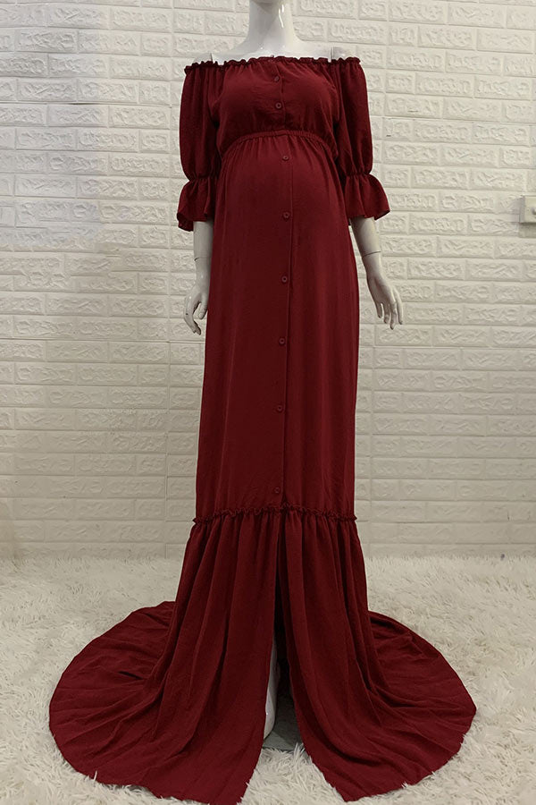 Off-the-shoulder Puffy Sleeves Vintage Maternity Dress Glamix Maternity Off-the-shoulder Puffy Sleeves Vintage Maternity Dress Glamix Maternity