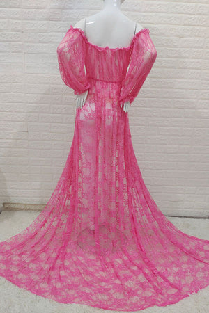 Off-the-shoulder Sleeves See-through Lace Maternity Photoshoot Dress