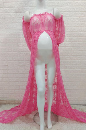 Off-the-shoulder Sleeves See-through Lace Maternity Photoshoot Dress