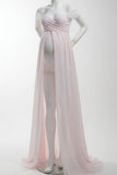 Off-the-shoulder Two-tone High Slit Maternity Photoshoot Dress