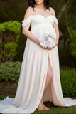 Off-the-shoulder Two-tone High Slit Maternity Photoshoot Dress