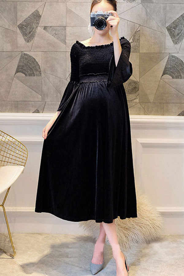 Off-the-shoulder Velvet Short Maternity Dress – Glamix Maternity