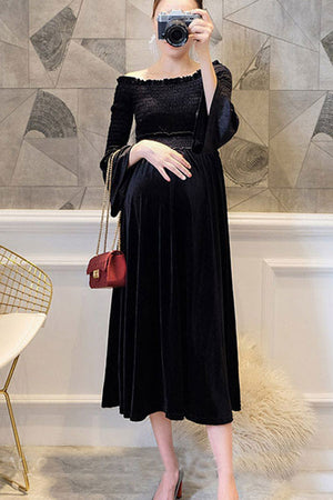 Off-the-shoulder Velvet Short Maternity Dress