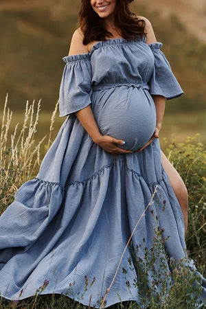 Plus Size Off-the-shoulder Two-piece Maternity Photoshoot Dress