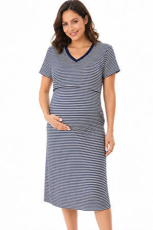 Plus-size Postpartum Striped Maternity Nursing Dress