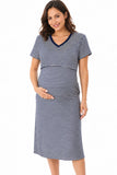 Plus-size Postpartum Striped Maternity Nursing Dress