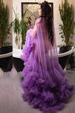Purple See-through Ruffled Maternity Photoshoot Gown