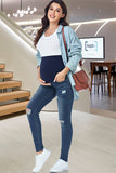 Ripped Indigo Blue High Waist Slim Stretchy Maternity Jeans