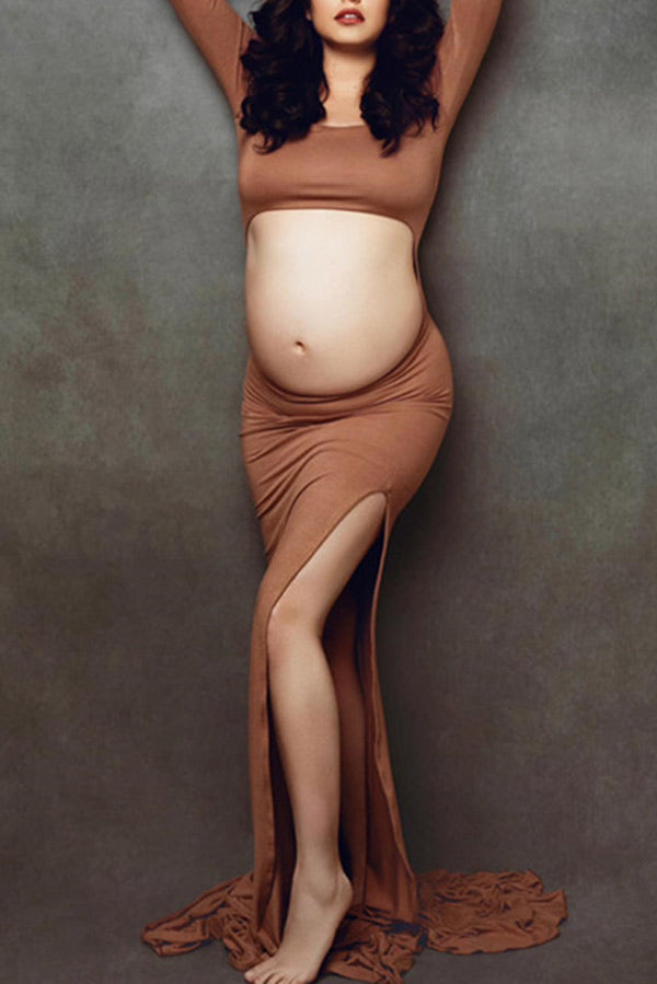 Sexy Cut Out Long Sleeves Fitted Maternity Photoshoot Dress