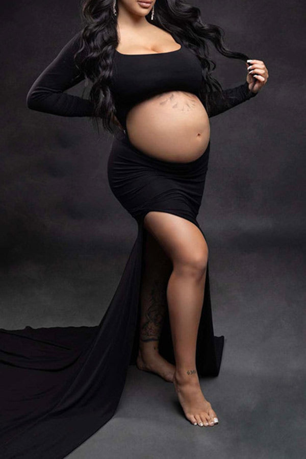 Sexy Cut Out Long Sleeves Fitted Maternity Photoshoot Dress