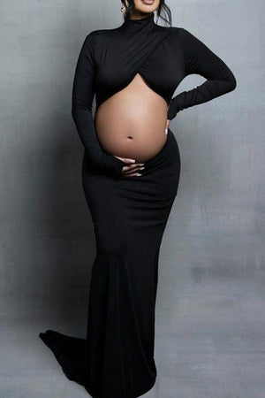 Sexy High Neck Cutout Long Sleeves Maternity Dress