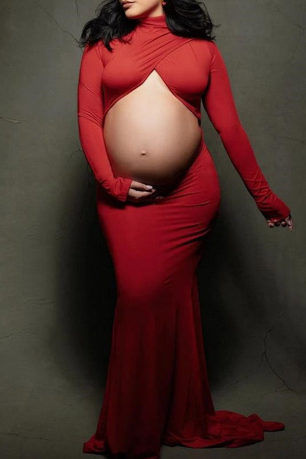 Sexy High Neck Cutout Long Sleeves Maternity Dress