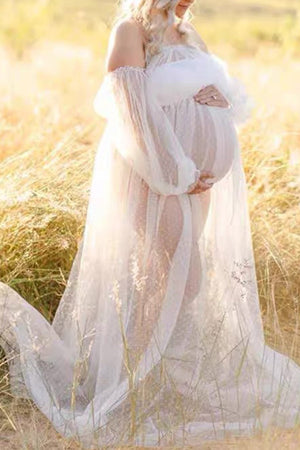 Sexy Off-the-shoulder Sheer Tulle Maternity Photoshoot Dress