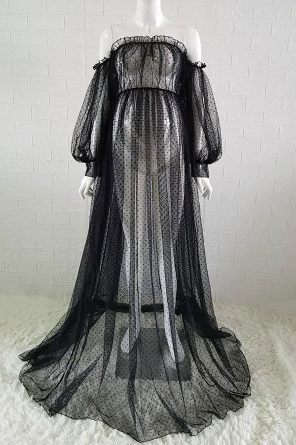 sheer tulle maternity dress FIXRIMCH Tulle Maternity Gown for Photoshoot One Shoulder Sheer Pregnancy Lace Robes Bride Wedding Lingerie Baby Shower Dress Green at Amazon Women's Clothing store