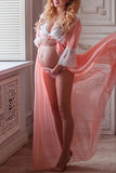 Sexy Pink See-through Chiffon Maternity Photoshoot Dress
