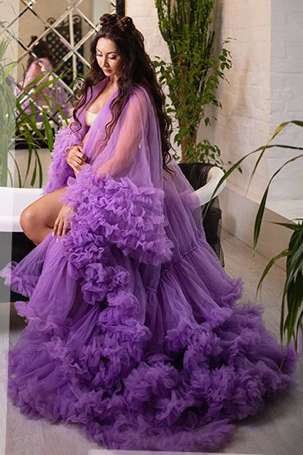 Custom Purple See-through Ruffled Maternity Photoshoot Gown Glamix Maternity Custom Purple See-through Ruffled Maternity Photoshoot Gown Glamix Maternity