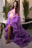 Custom Purple See-through Ruffled Maternity Photoshoot Gown