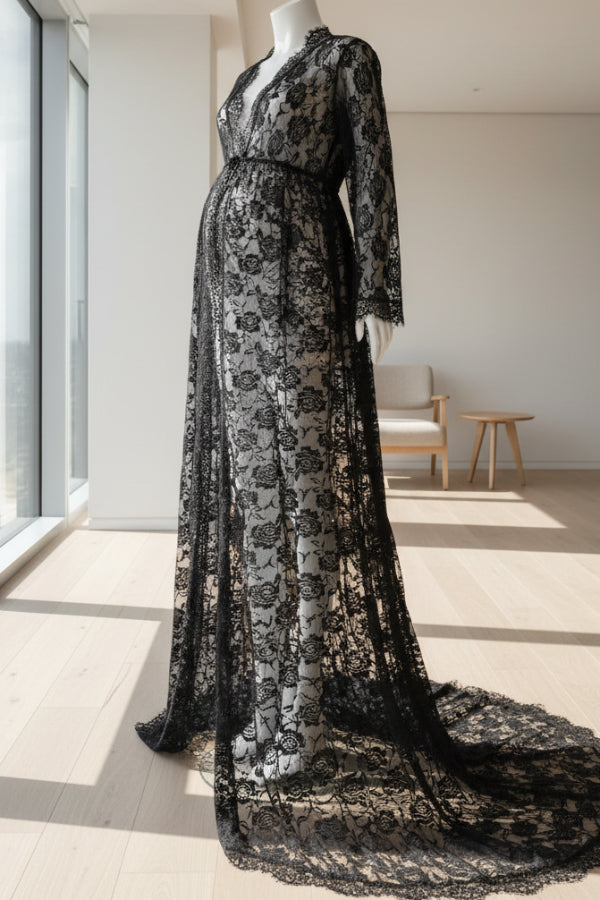 long black lace maternity dress PinkBlush Black Lace Overlay Maternity Maxi Dress