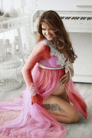 Sexy See-through Tulle Long Sleeves Maternity Photoshoot Dress