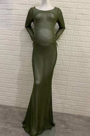 Sexy Sheer Mermaid Long Sleeves Maternity Photoshoot Dress