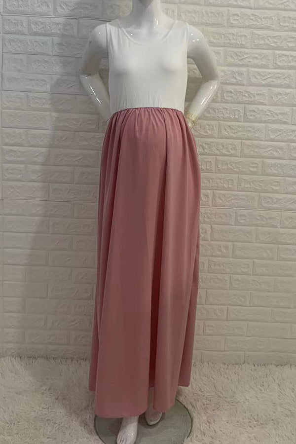 Simple Two-tone Sleeveless Maternity Maxi Dress Simple Two-tone Sleeveless Maternity Maxi Dress