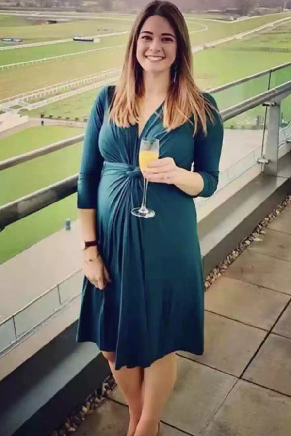 Soft Plus Size V-neck Wrap Short Maternity Dress, Dark Green / 3XL Soft Plus Size V-neck Wrap Short Maternity Dress, Dark Green / 3XL