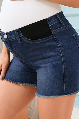 Soft Mid-Rise Stretch Denim Maternity Shorts
